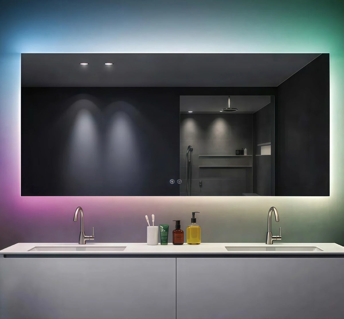 Black Edge Rectangle RGB Backlit Mirror — full product view; RGBD