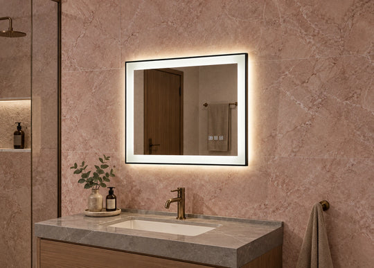 Black Edge Thin Outline LED Bathroom Mirror — catalog detail view; KS-009-1003