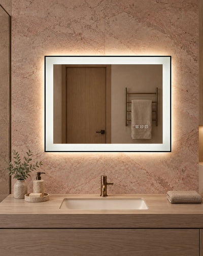 Black Edge Thin Outline LED Bathroom Mirror — full product view; KS-009-1003