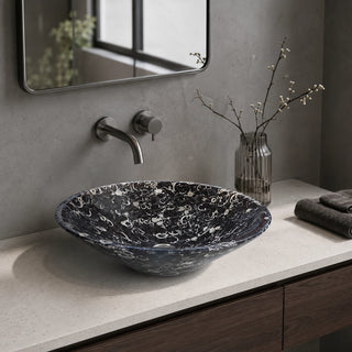 Black Fossil Limestone Oval Vessel Basin 16.5×5.5