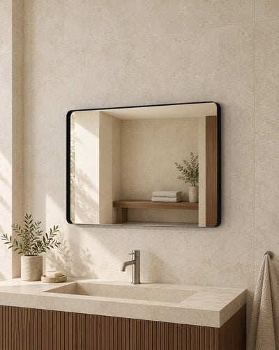 Black Frame Rectangle LED Bathroom Mirror — full product view; KS-009-1005