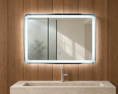 Black Frame Rounded Rectangle Halo LED Mirror — full product view; KS-2009