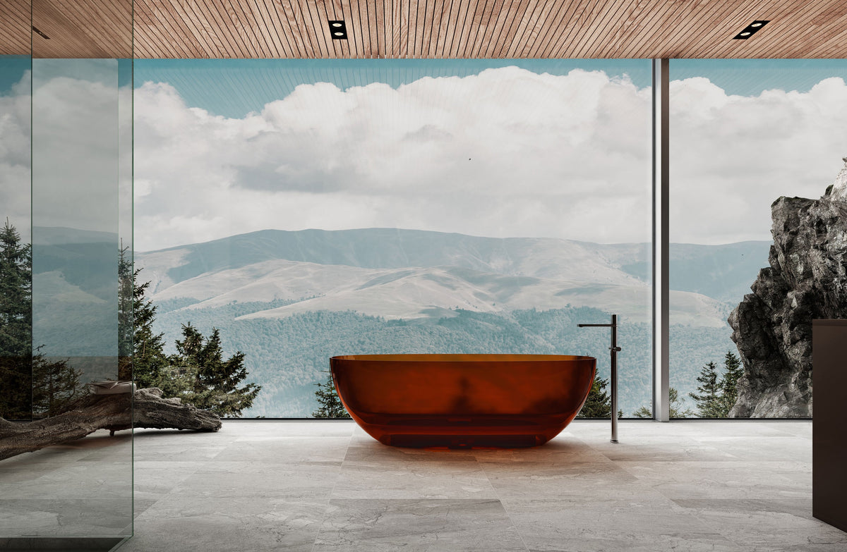 Blue Oval Transparent Bathtub with Sloping Ends; original factory model TW-8507T catalogue detail view 1