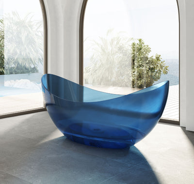 Blue Raised-End Transparent Bathtub; original factory model TW-8618T complete product view