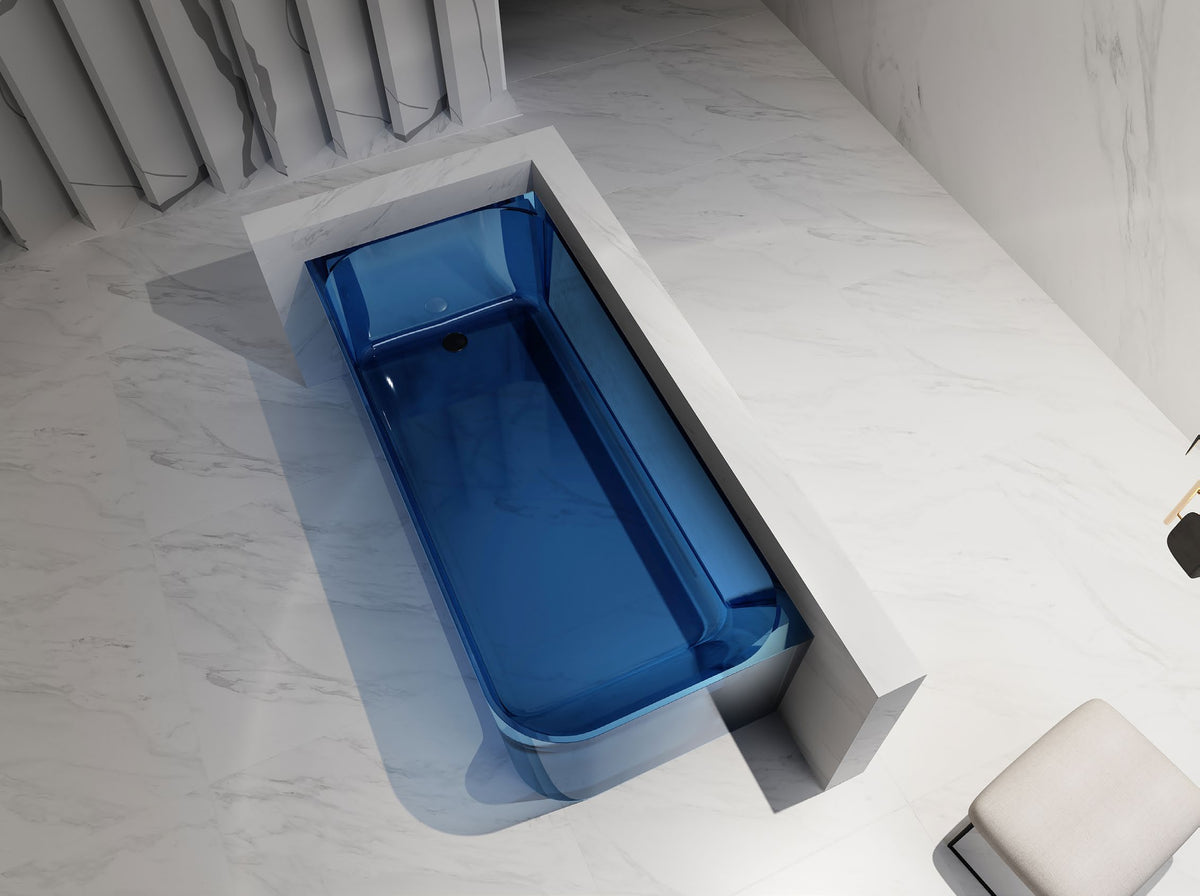 Blue Rectangular Transparent Bathtub with Straight Back; original factory model TW-8503T catalogue detail view 1