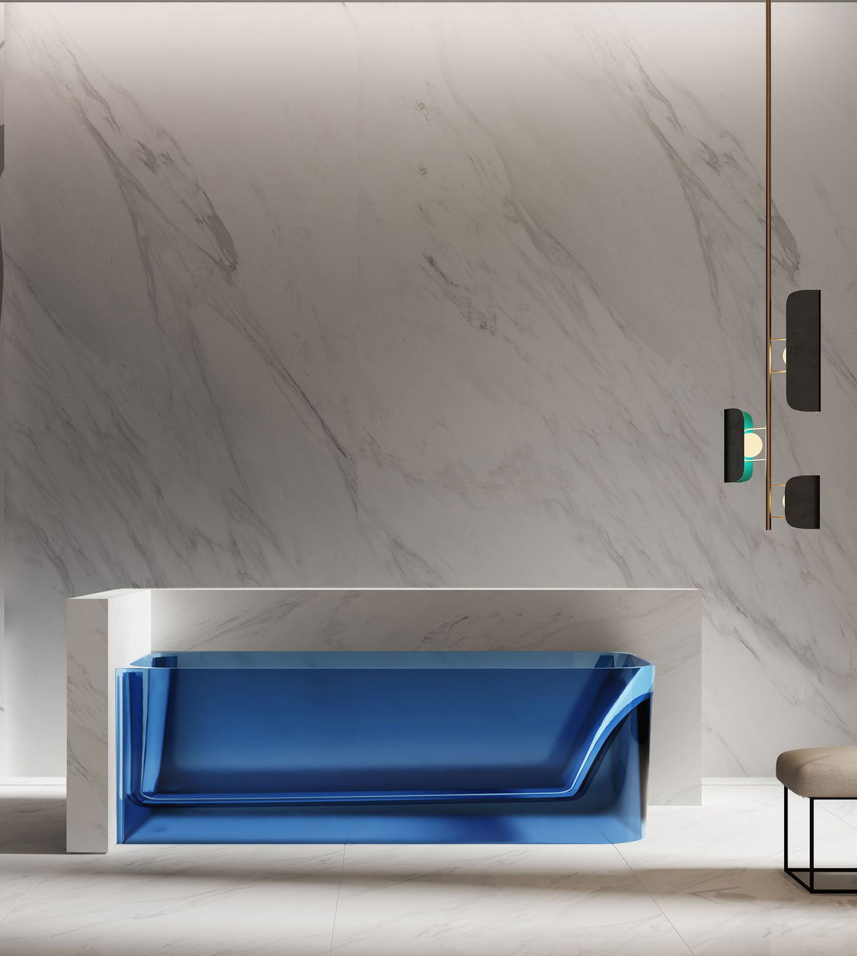Blue Rectangular Transparent Bathtub with Straight Back; original factory model TW-8503T complete product view