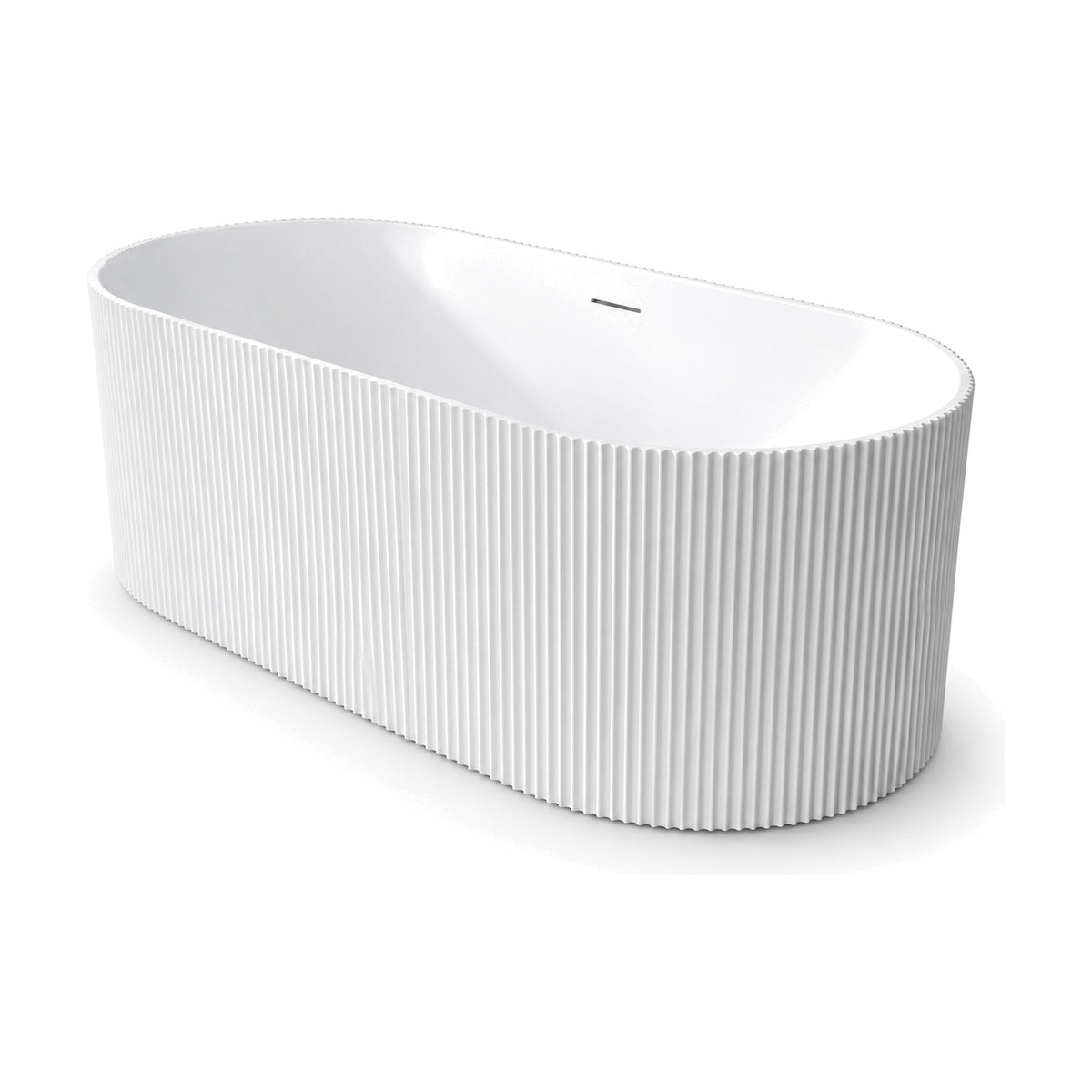 SANIKB D-8387 - white oval acrylic freestanding bathtub with fine close-set vertical ribbing and a serrated rim