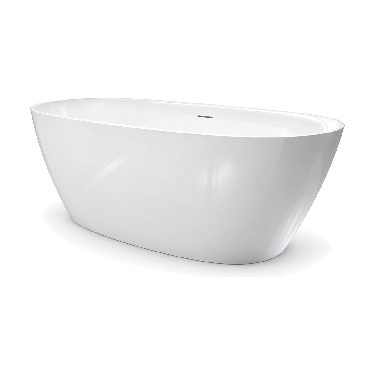 SANIKB D-8393 - large gloss white oval acrylic freestanding bathtub, 1800 mm long, with tapered walls and a thin rim