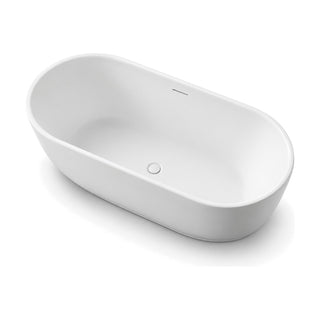 SANIKB D-8373 - matte white oval acrylic freestanding bathtub with a softly bulging body and a centered drain