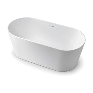 SANIKB D-8377 - matte white stadium oval freestanding bathtub with tapered walls, slim rim and center drain
