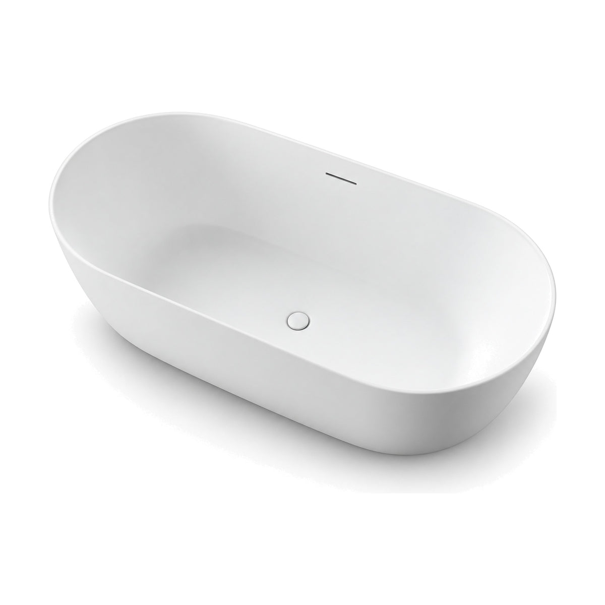 SANIKB D-8380 - matte white rounded oval freestanding tub with thin rim and centered drain and overflow