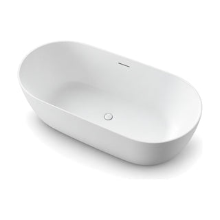 SANIKB D-8380 - matte white rounded oval freestanding tub with thin rim and centered drain and overflow
