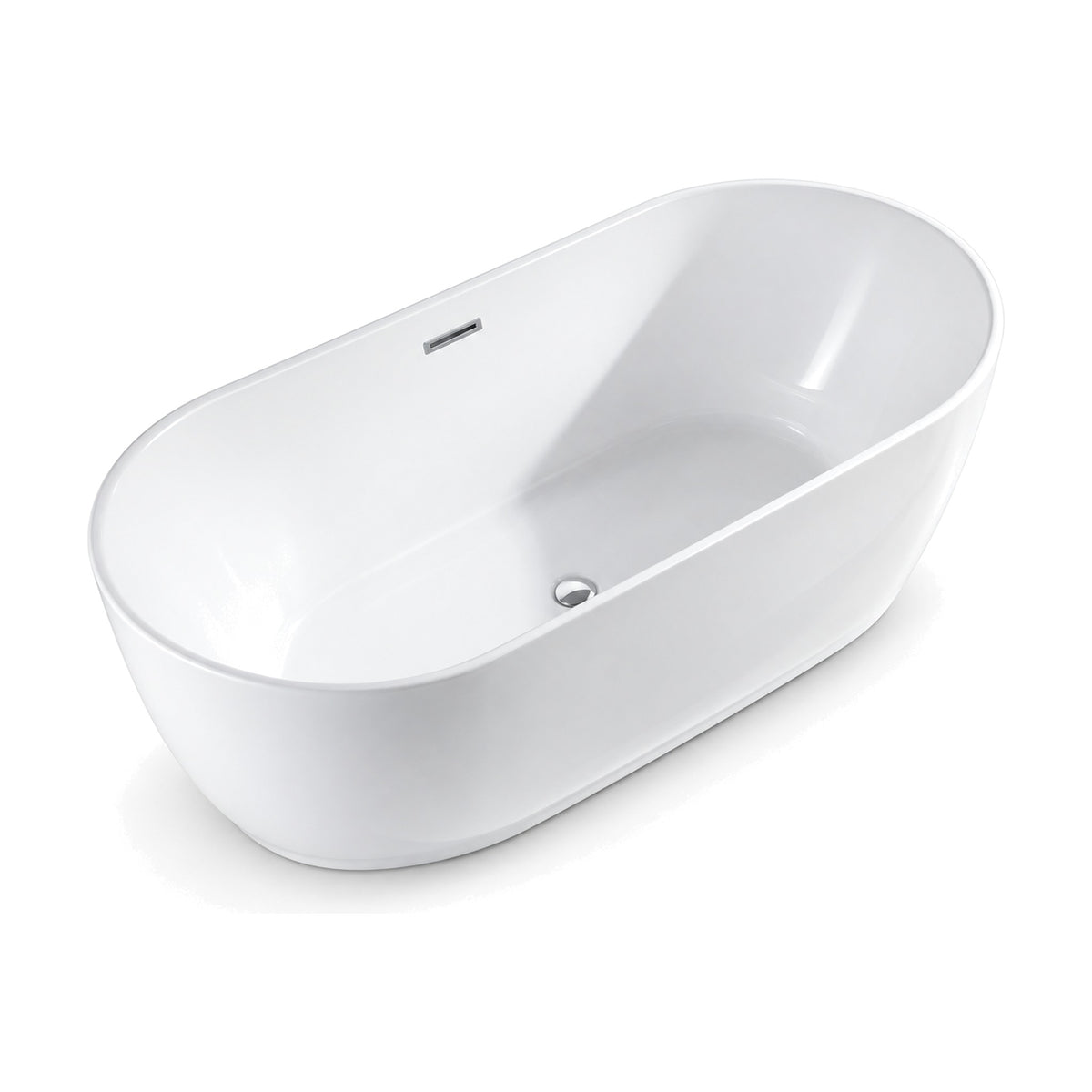 SANIKB D-8351 - gloss white oval freestanding tub with straight long sides, round ends and 25 mm level rim