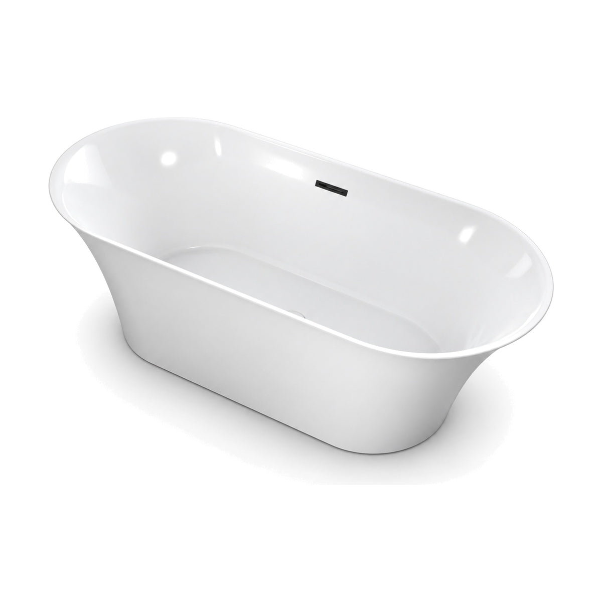 SANIKB D-8361 - gloss white tulip profile oval freestanding bathtub with flared walls and level thin rim