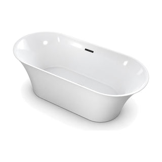 SANIKB D-8361 - gloss white tulip profile oval freestanding bathtub with flared walls and level thin rim
