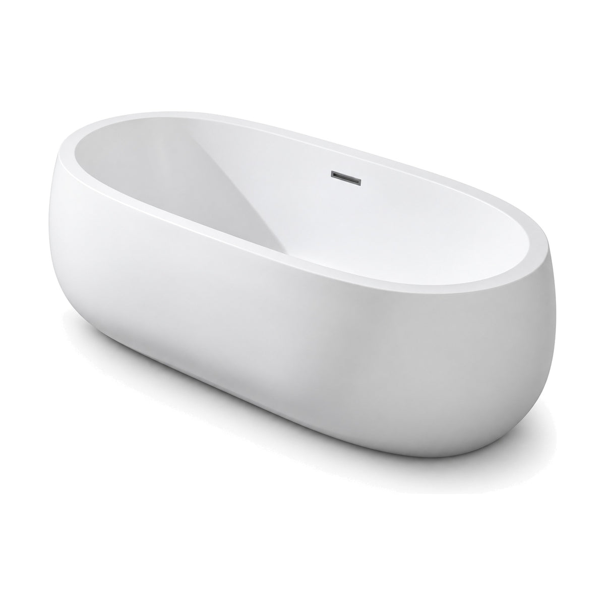SANIKB D-8009 - white pebble-shaped oval freestanding bathtub with a flat rim band and center drain