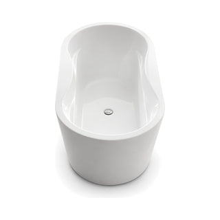 SANIKB D-8095 - gloss white oval freestanding bathtub with an hourglass interior, armrest bulges and center drain