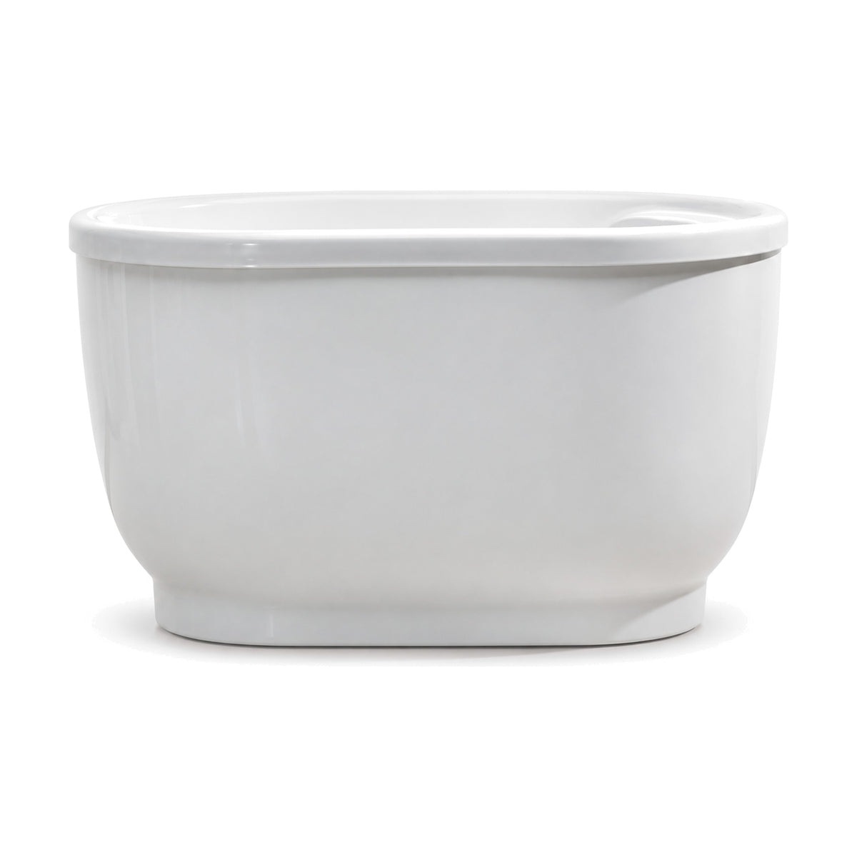 SANIKB D-8202 - compact gloss white deep soaking freestanding tub with a thick rolled lip and recessed plinth base