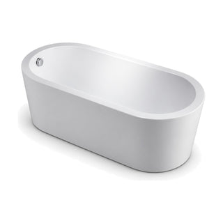 SANIKB D-8085 - gloss white single-ended stadium freestanding bathtub with end drain, round overflow and flat rim band