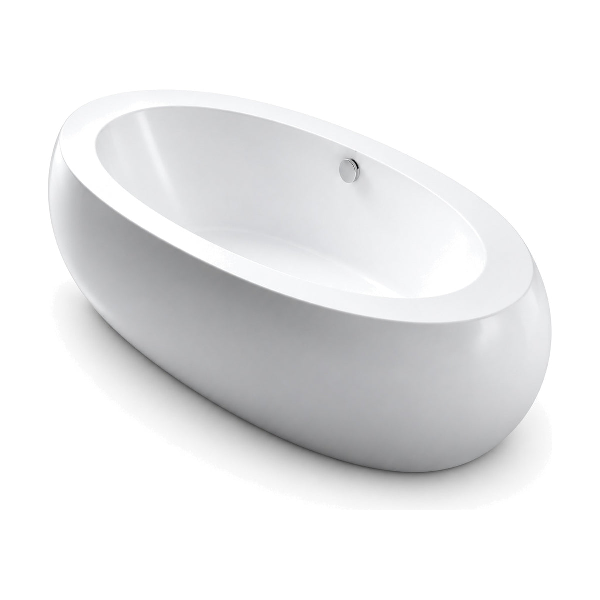 SANIKB D-8008 - large white egg-shaped oval freestanding bathtub with broad flat rim and round chrome overflow