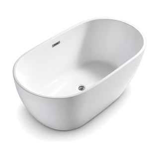 SANIKB FT011/FT012 - white double-ended oval freestanding tub with a rounded body tapering to the floor and a slim rim