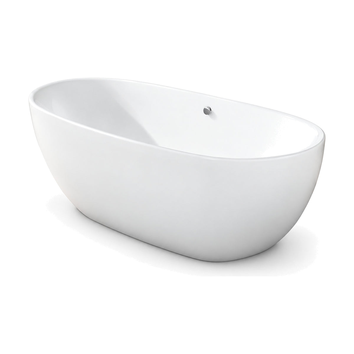 SANIKB FT087/FT088 - white egg-shaped double-ended freestanding tub with a round chrome overflow cap on the long wall