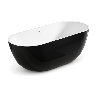 SANIKB FT091 - two-tone oval freestanding tub with a gloss black exterior, white interior and slim white rim