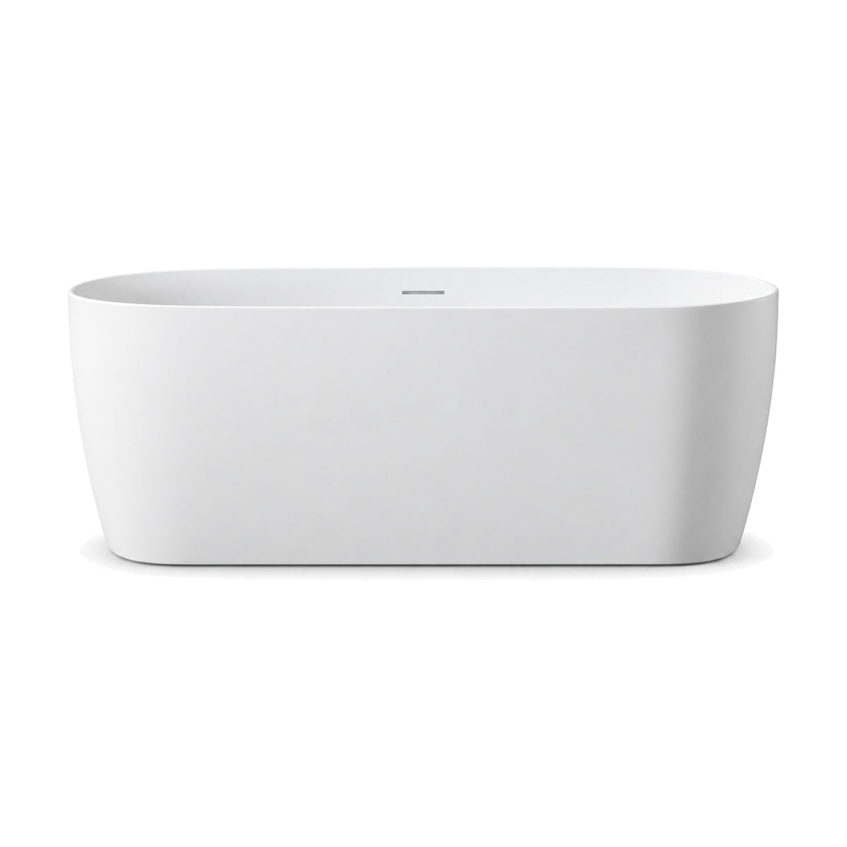 SANIKB D-8376 - matte white rounded-rectangle freestanding tub with near-vertical sides, thin rim and overflow on a long side