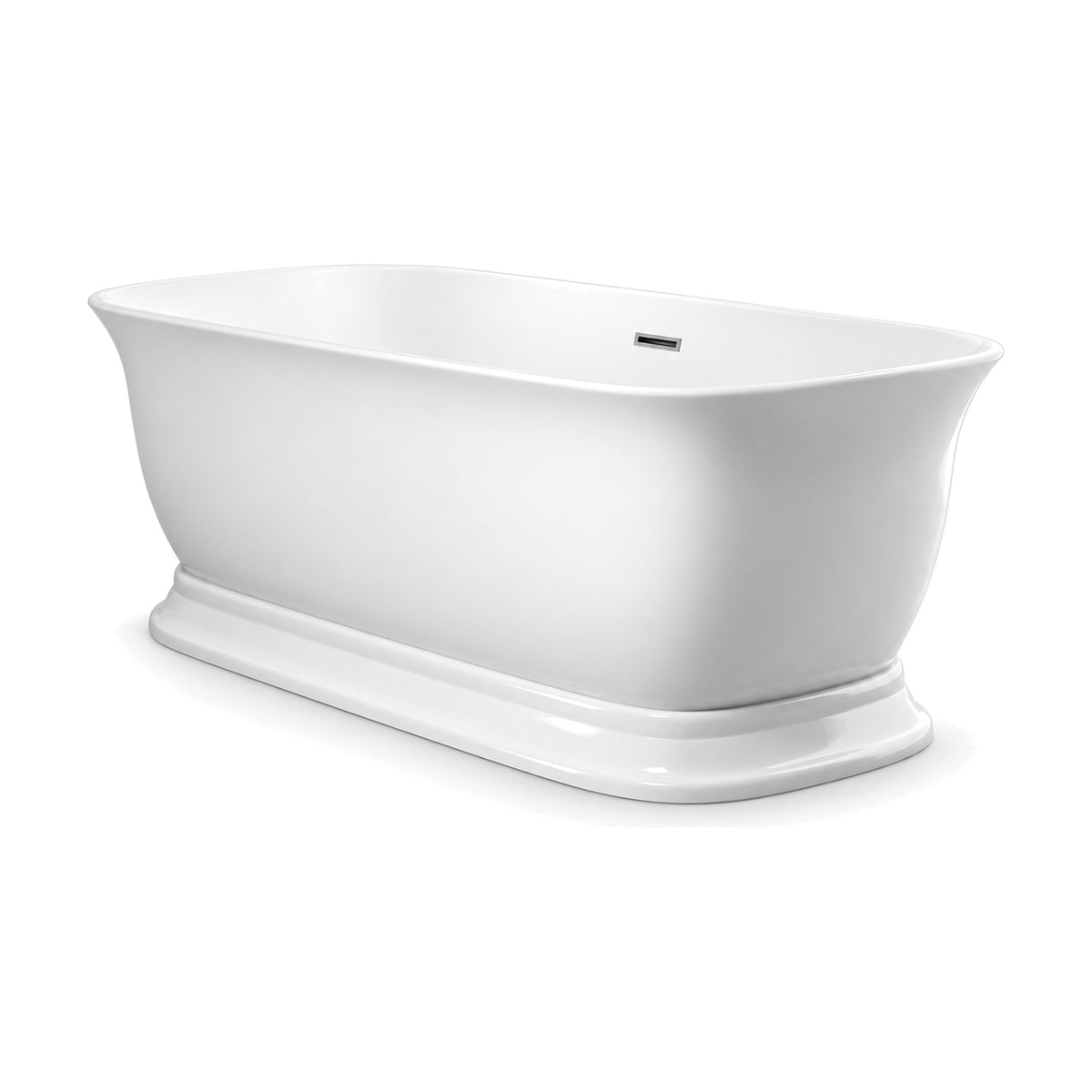 SANIKB D-8357 - gloss white rounded-rectangle freestanding tub with flared ends on a stepped molded plinth