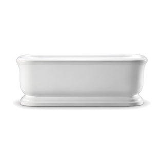 SANIKB D-8318 - gloss white classic freestanding tub with a thick rolled lip and a stepped plinth wider than the body