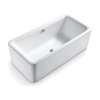 SANIKB FT008 - white rounded-corner rectangular freestanding tub with a thick bullnose rim and round overflow