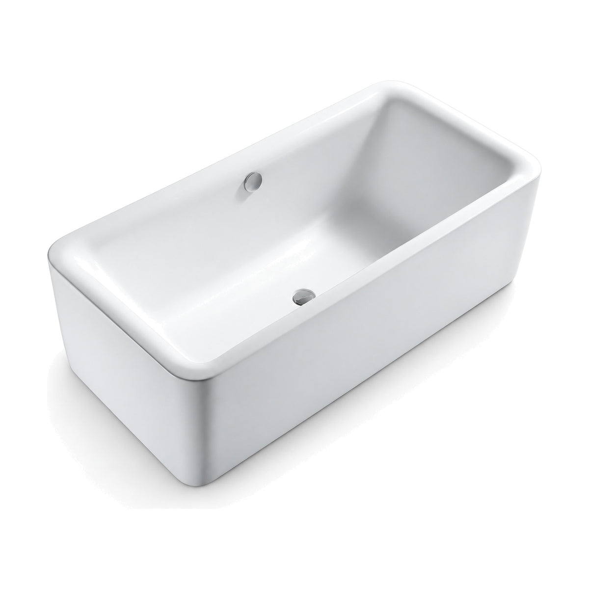 SANIKB FT008 - white rounded-corner rectangular freestanding tub with a thick bullnose rim and round overflow