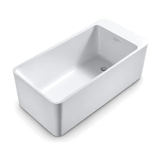 SANIKB FT025 - white rounded-corner rectangular freestanding tub, single-ended, with a wide flat deck