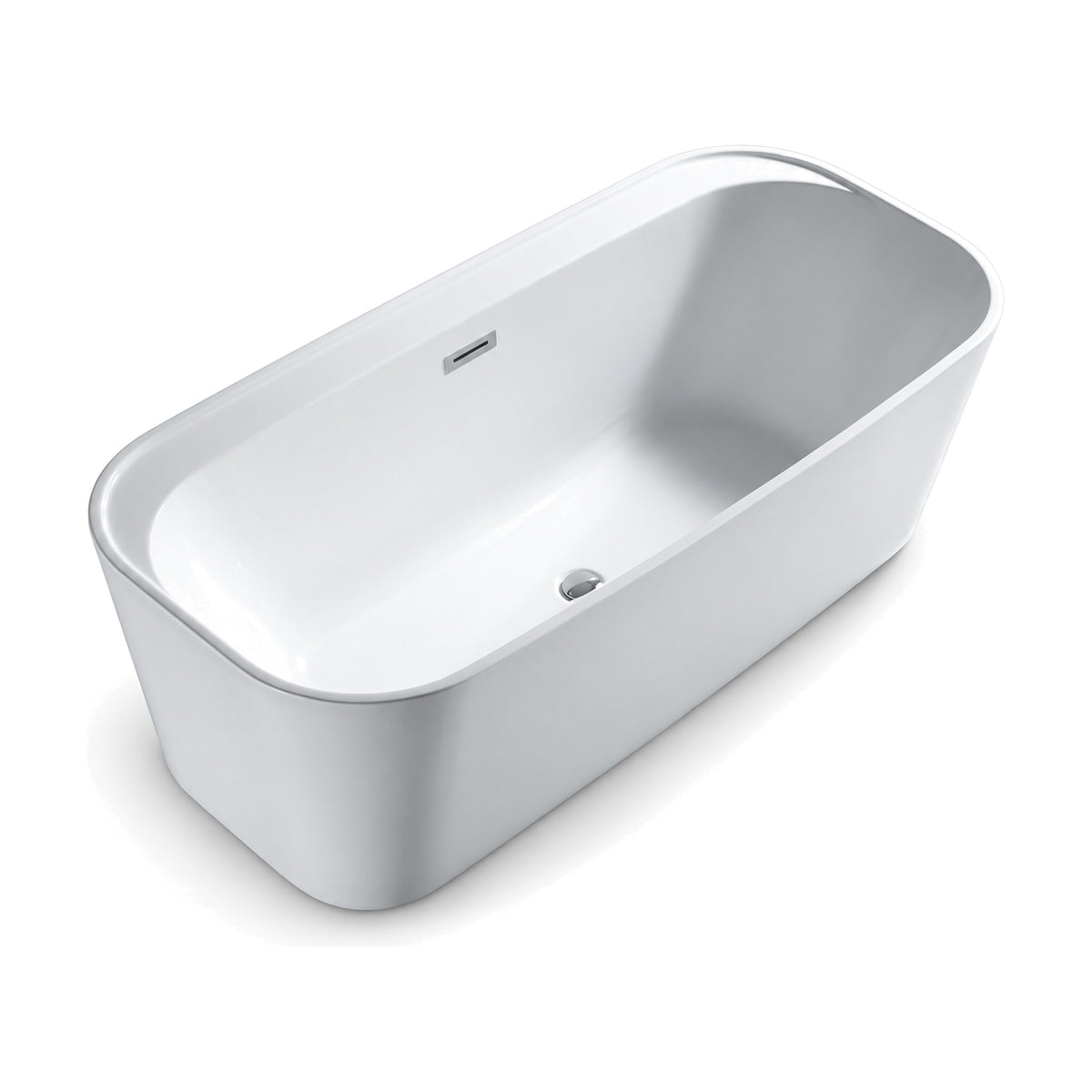 SANIKB FT026 - white soft-cornered rectangular freestanding tub with straight sides, a slim stepped rim and slot overflow