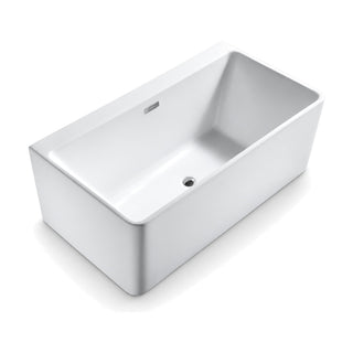 SANIKB FT027 - white rectangular freestanding tub with softly radiused corners, a wide flat deck and slot overflow