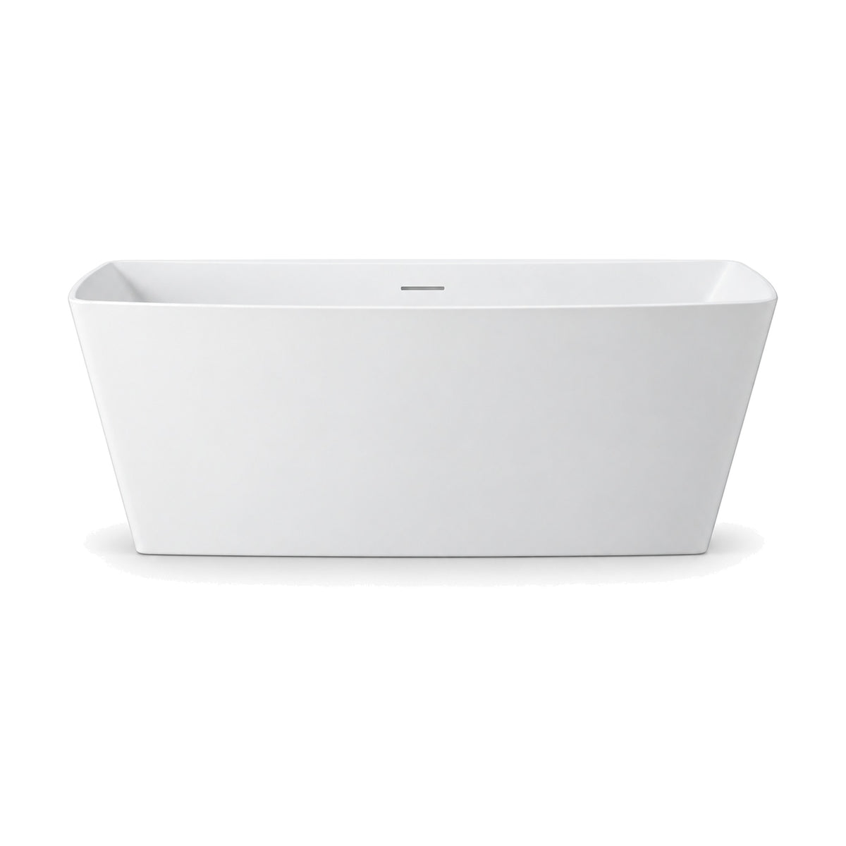 SANIKB D-8378 - matte white angular freestanding bathtub with bowed long sides, clipped corners and thin rim