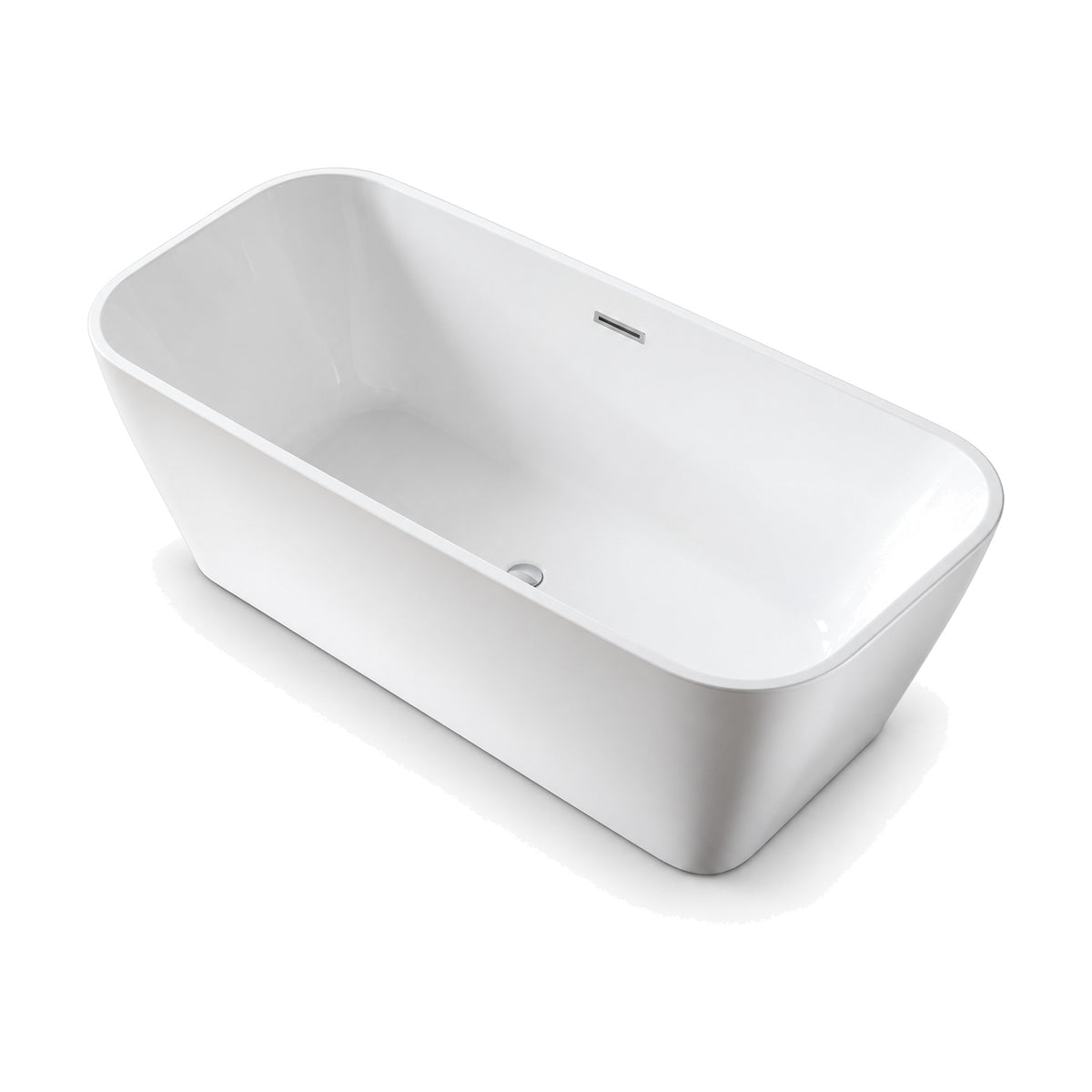 SANIKB D-8352 - gloss white rectangular freestanding bathtub with rounded corners and straight tapered walls