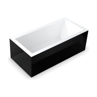 SANIKB D-8061A - two-tone freestanding box tub with gloss black skirts, white interior and wide white rim