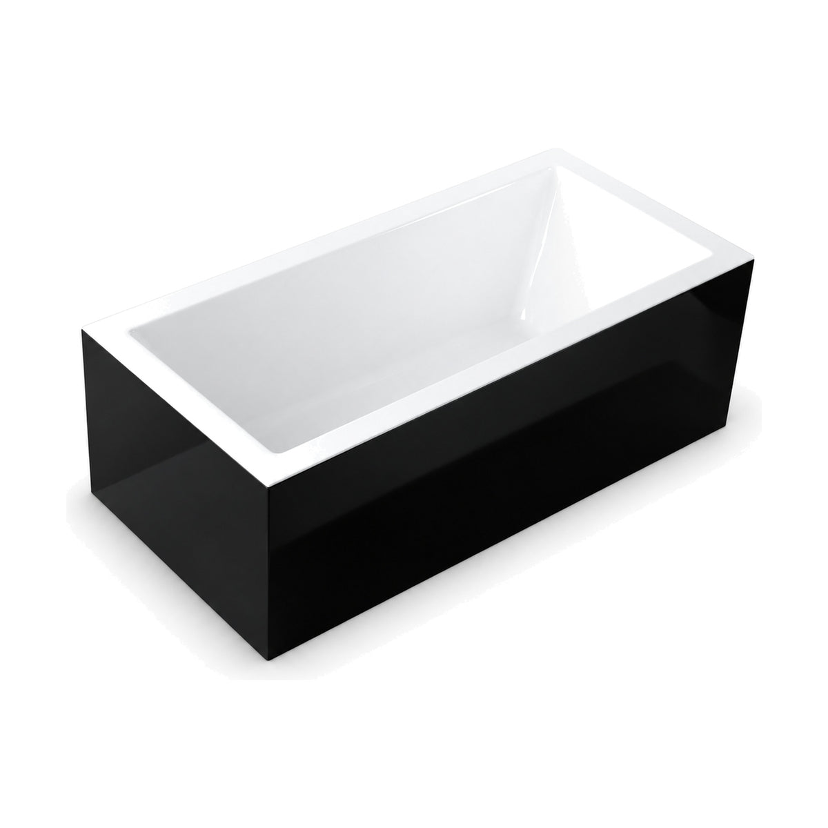 SANIKB D-8061A - two-tone freestanding box tub with gloss black skirts, white interior and wide white rim