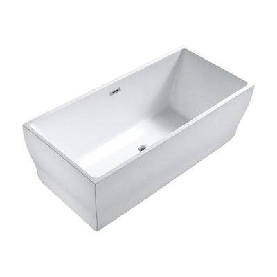 SANIKB FT005 - white rectangular freestanding tub with a curved waisted body, flared rim and flared foot