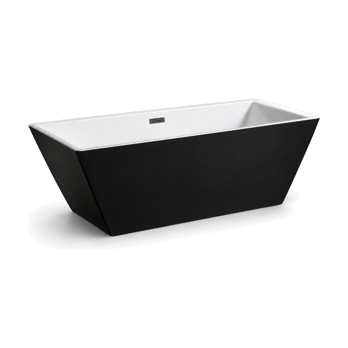 SANIKB FT083 - rectangular freestanding tub with a black exterior, white basin and sides flaring out from a narrow base
