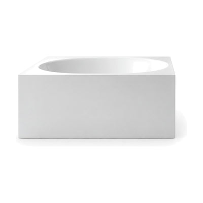 SANIKB D-8083 - white square freestanding bathtub with a round basin set into a flat square deck