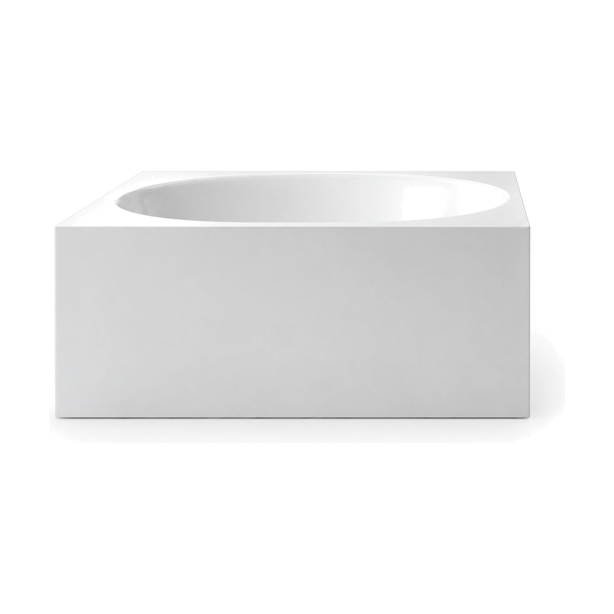 SANIKB D-8083 - white square freestanding bathtub with a round basin set into a flat square deck