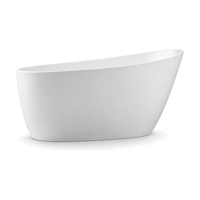 SANIKB D-8099 - white oval single-slipper freestanding soaking tub with one high sloped backrest end