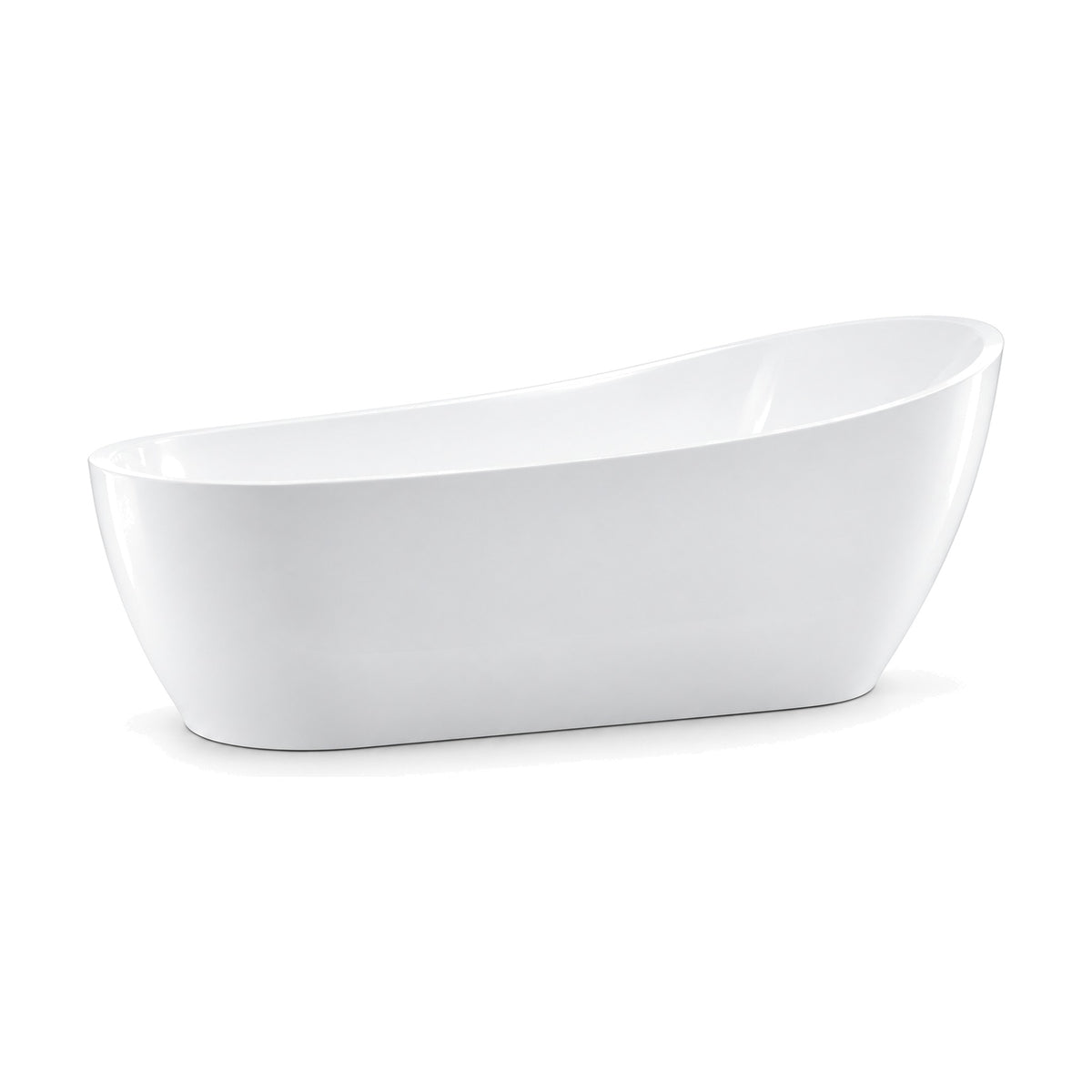 SANIKB D-8075 - white acrylic single slipper freestanding soaking tub with slim rim rising to one raised backrest end