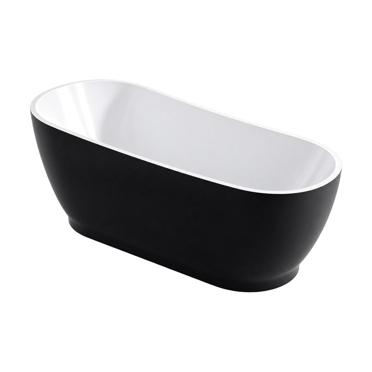 SANIKB D-8075WB - single slipper freestanding tub with matte black exterior, white interior, slim white rim and plinth base