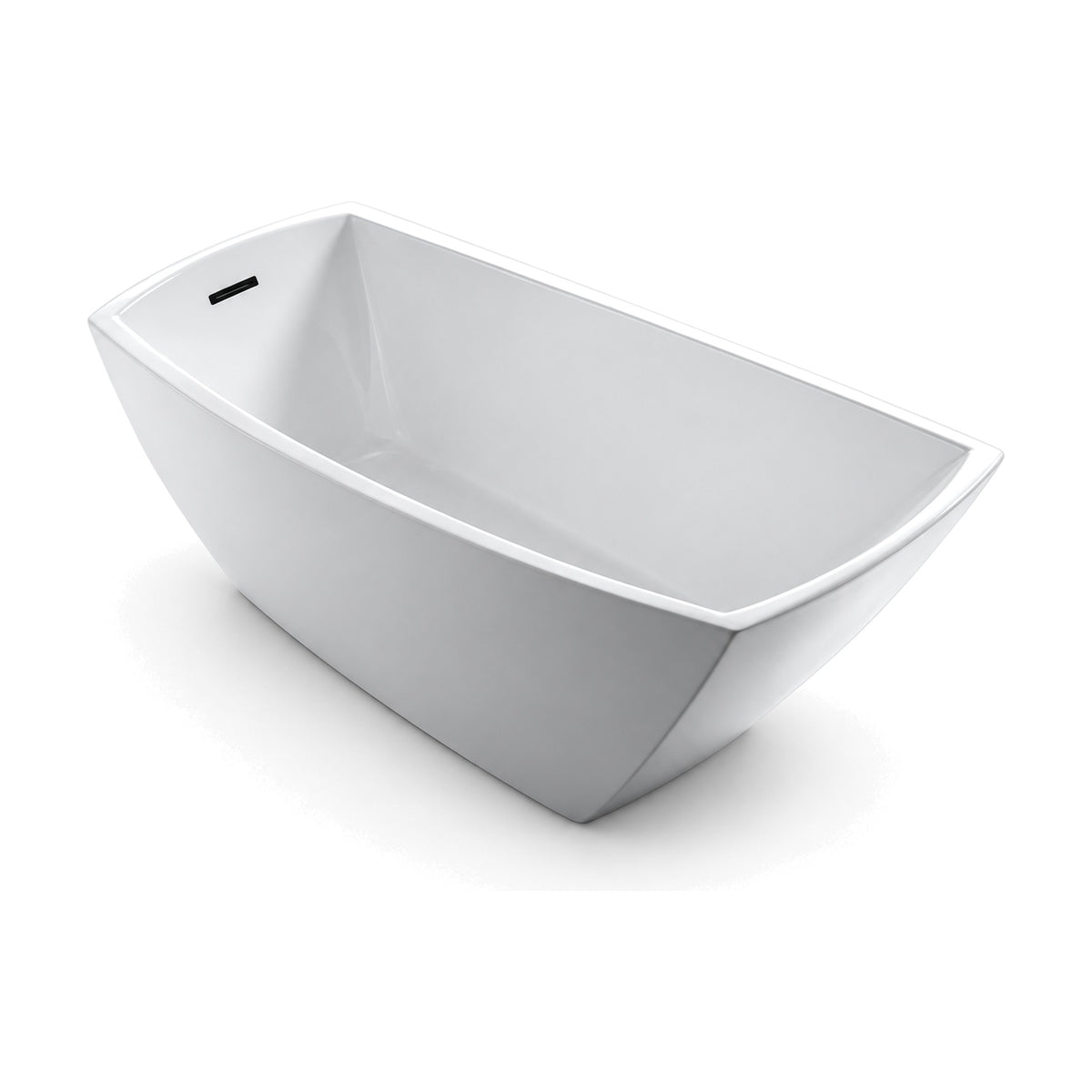 SANIKB D-8078 - white faceted slipper soaking tub with cushion-shaped plan, raised backrest and black slotted overflow