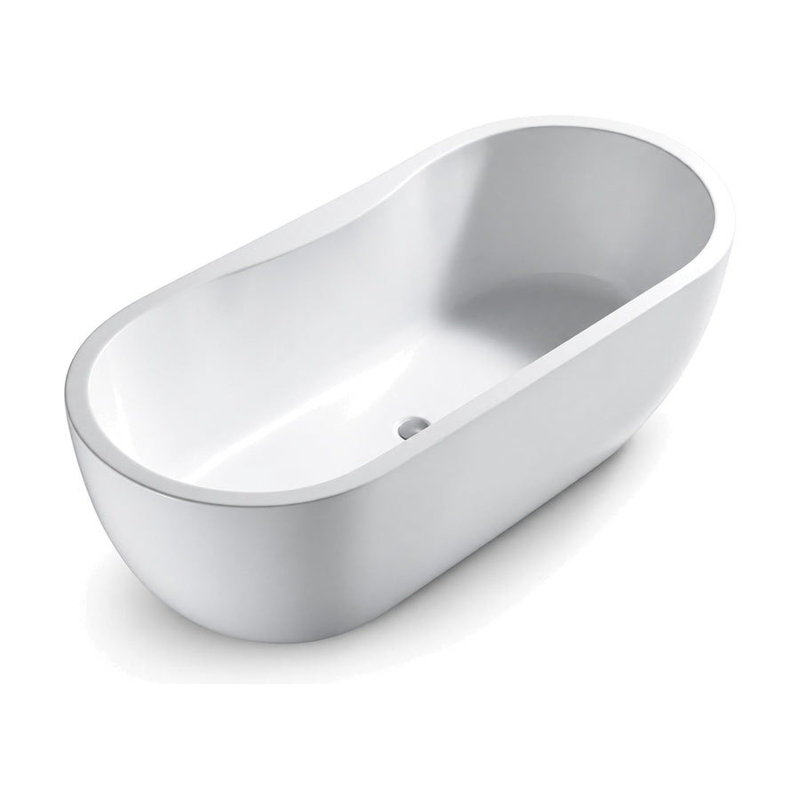 SANIKB FT043 - gloss white oval slipper freestanding tub with thin rim curving up to one raised end