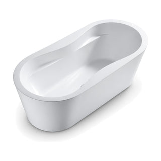 SANIKB FT044 - long gloss white slipper freestanding tub with wide flat rim at the low end and tall raised backrest