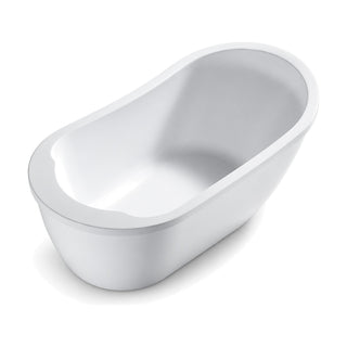 SANIKB FT056 - white 60 inch slipper soaking tub with broad flat rim widening into a notched ledge at the low end